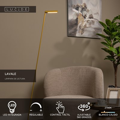Lucide LAVALE - Lámpara de lectura - LED Regul. - 1x3W 2700K - Ocre
